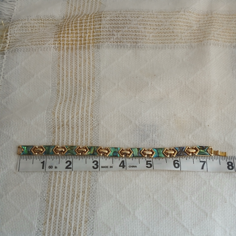 Gold-Tone Abalone Inlay Link Bracelet - Iridescent Blue-Green - Picture 11 of 11